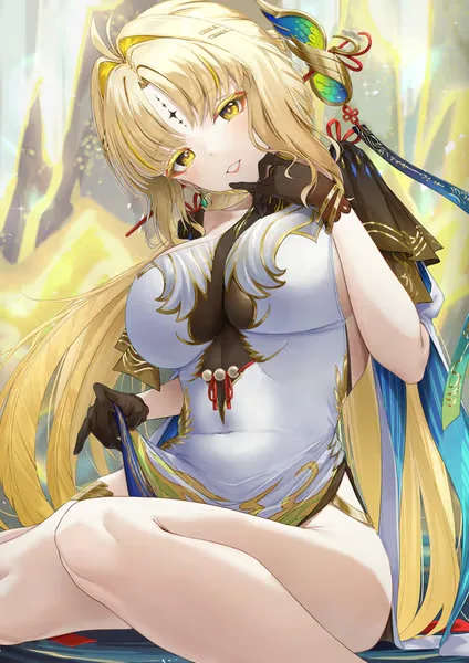 Aurelia, golden fantasy AI anime character with horns