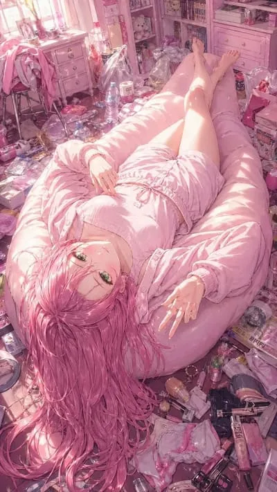 Momo, cosy pink-haired cat girl AI anime character