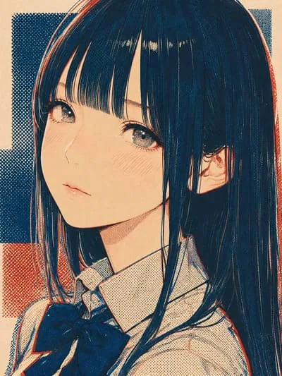 Rei, thoughtful blue-haired AI anime character