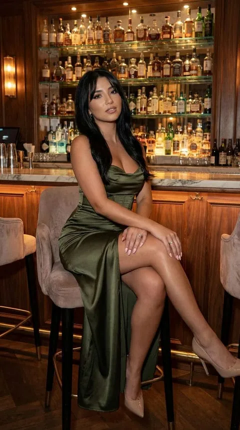 Dark-haired AI girlfriend character Jade in an evening setting